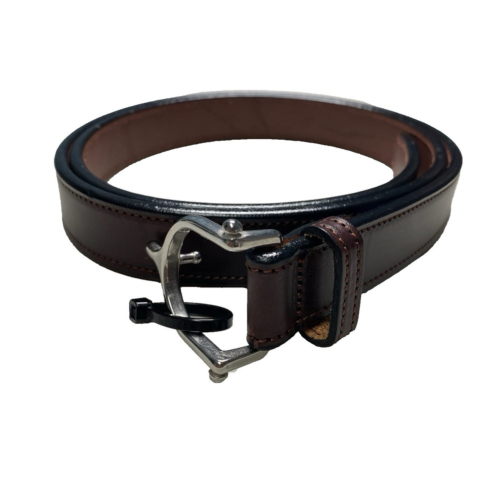 Tory Leather English Bridle Leather Belt 38 Dark Brown Stainless Steel Spur